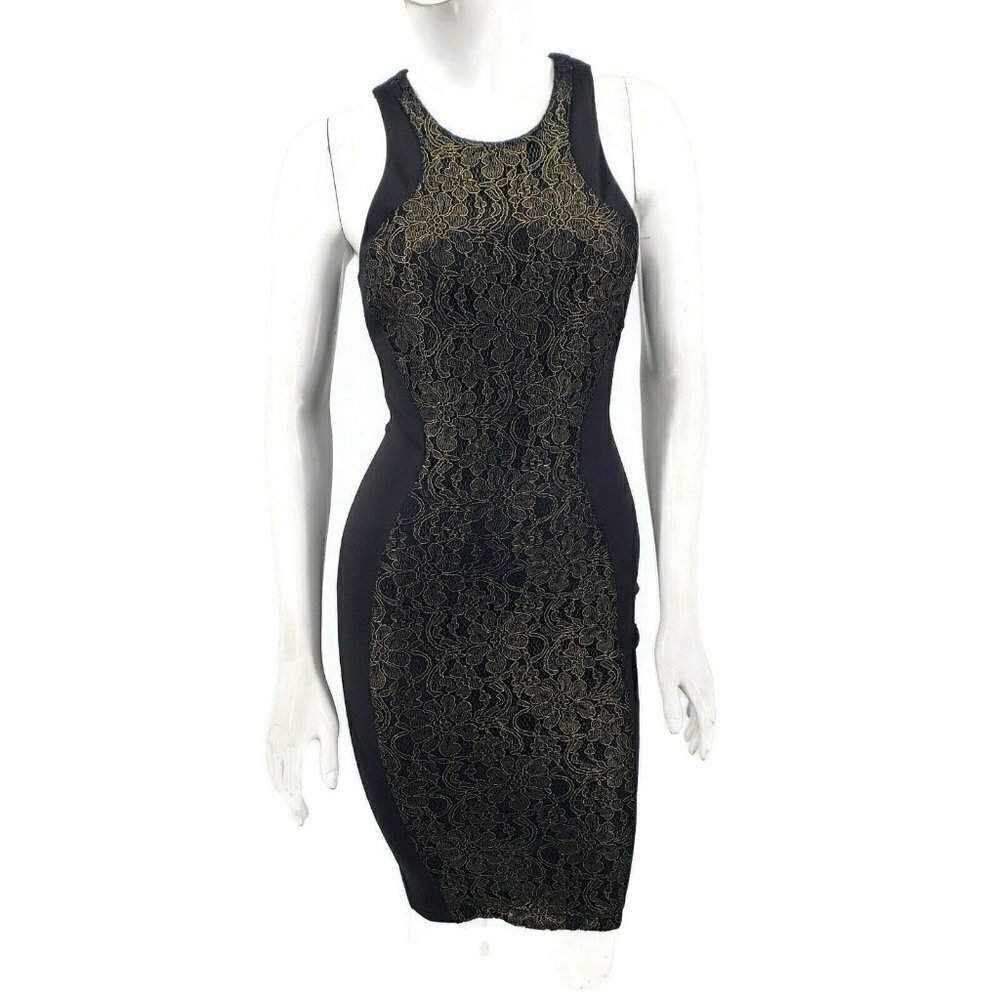 Torn by Ronny Kobo Dress Womens Small Black Gold Lace Bodycon Sleeveless